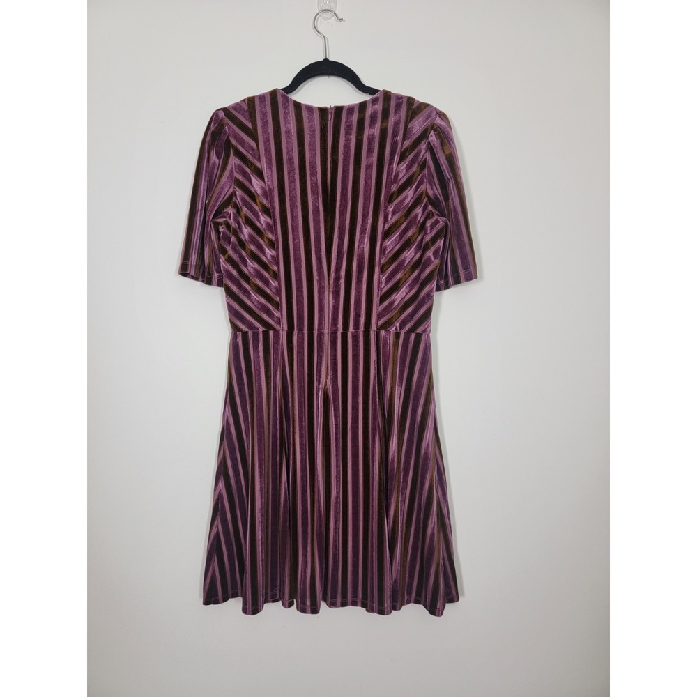 London Times Velvet Dress Women 8 Purple Brown Burnout Striped Retro Chic Y2K - Picture 2 of 9